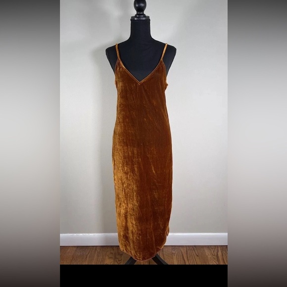 Velvet Velour MIDI Slip Dress Slit Burnt Orange NEW NWT Medium 7 For All Mankind - Picture 1 of 10